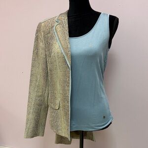 Rena Lange Tan, Cream, & Blue Blazer with Matching Tank, 12